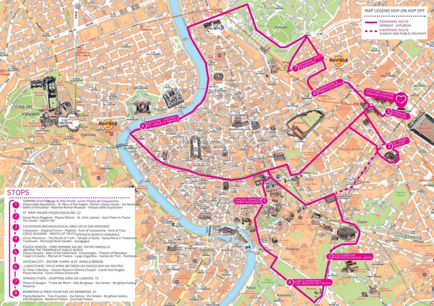 Carte du bus touristique de I Love Rome