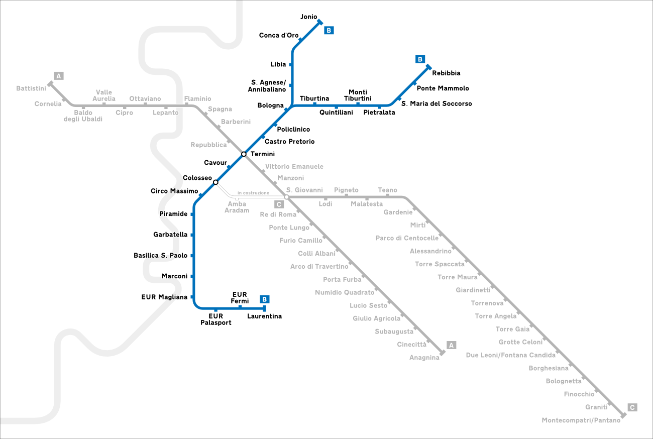 Les lignes de métro à Rome - ligne B