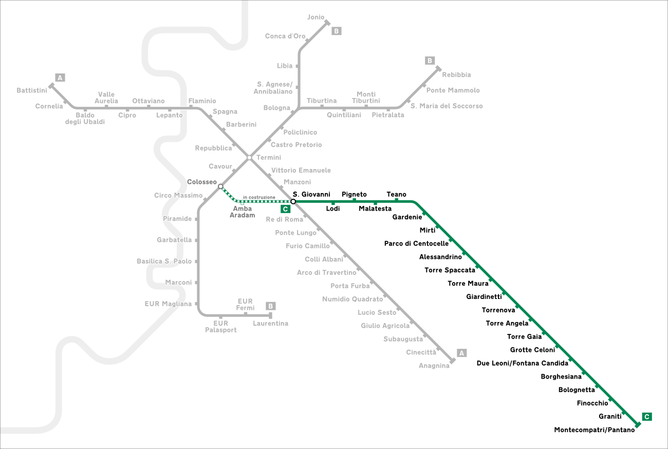 Les lignes de métro à Rome - ligne C