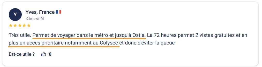 Roma Pass avis client tiqets