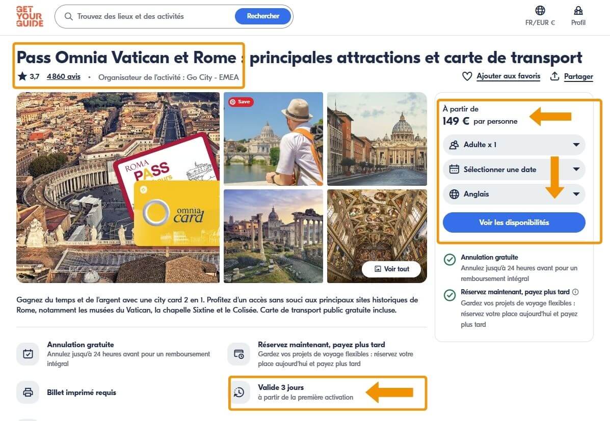 Omnia card roma pass prix